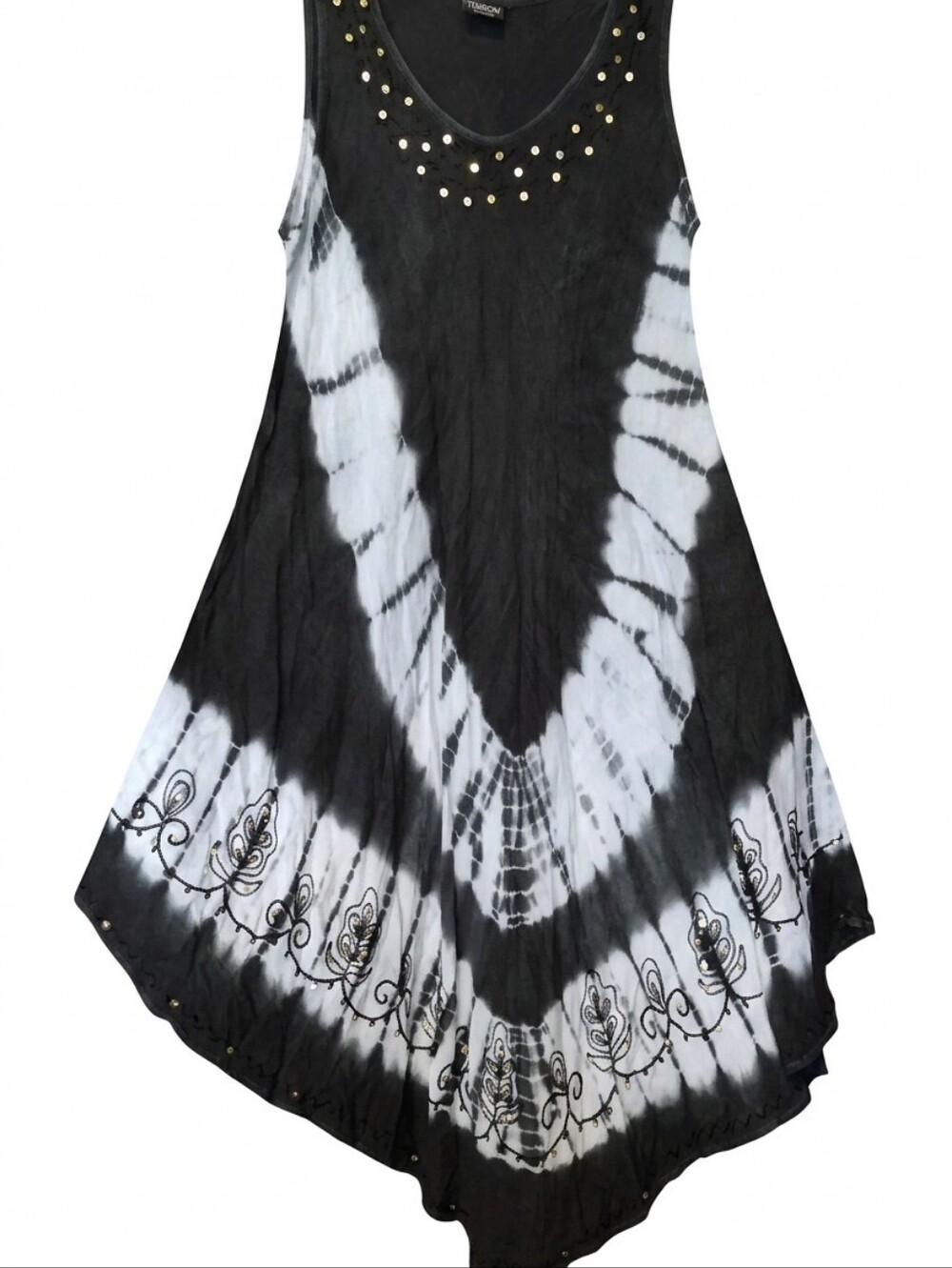 Ace Fashion Black & White Tie-Dye Studded Sleeveless Handkerchief Dress